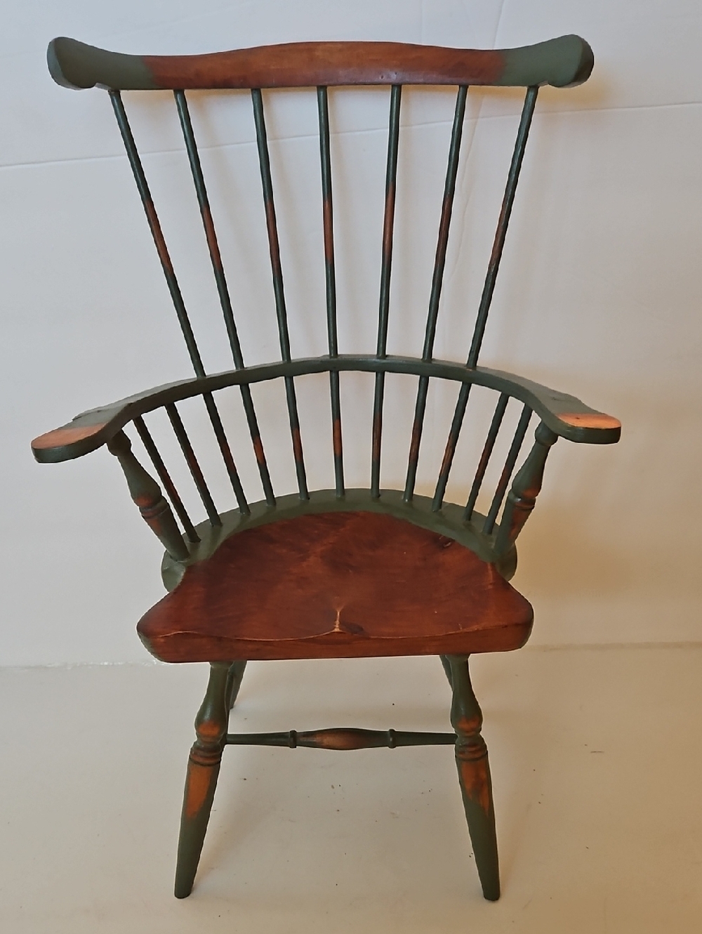 Wooden Windsor-Style Doll Chair in Green and Natural Wood